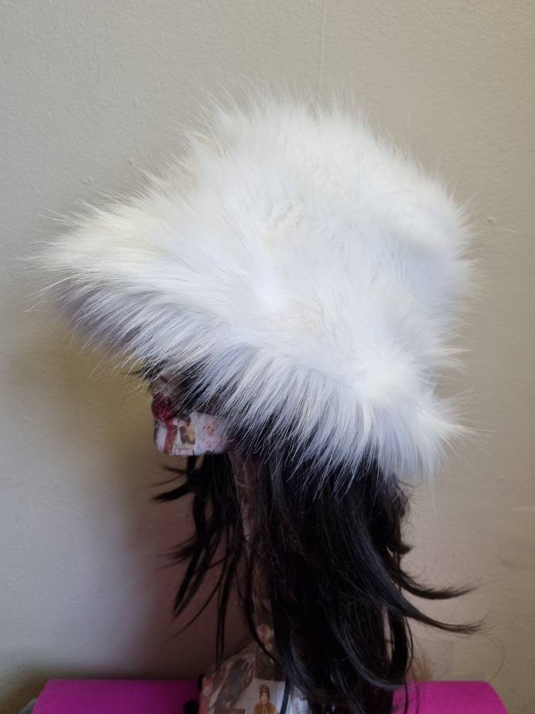 Ice White Faux Fur Bucket Hat-Festival Hat-Floppy Hat-Fur Hat-Fake Fur Hat-Rave Hat-White Fur Hat- Fuzzy Bucket Hat-White Fur Hat