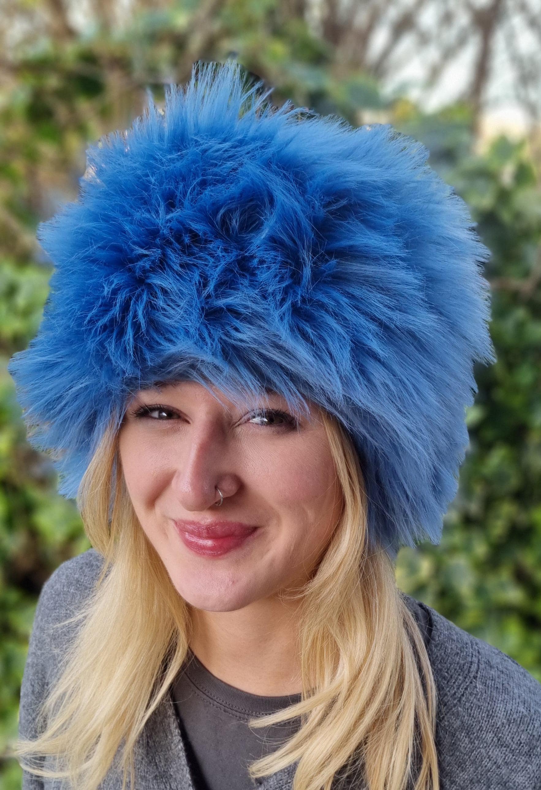 Beautiful Cornflower Blue-Faux Fur Winter Hat-Blue Fur Hat- Blue Russian Hat-Russian Hat-Fake Fur Hat-Blue Fur