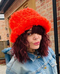 Curly Frills Orange Faux Fur Bucket Hat-Festival Hat-Floppy Hat-Fur Hat-Fake Fur Hat-Rave Hat-Orange Fur Hat- Orange Fur Hat-Bright Orange