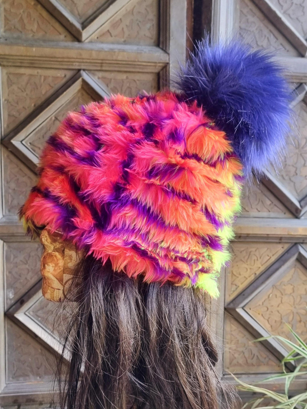 Multi Colour Pom Pom Hat-Polar Fleece Lined-Fur Pom Pom Hat-Flffy Pom Pom Hat-Faux Fur Pom Pom- Winter Hat-Unisex-Cruelty Free