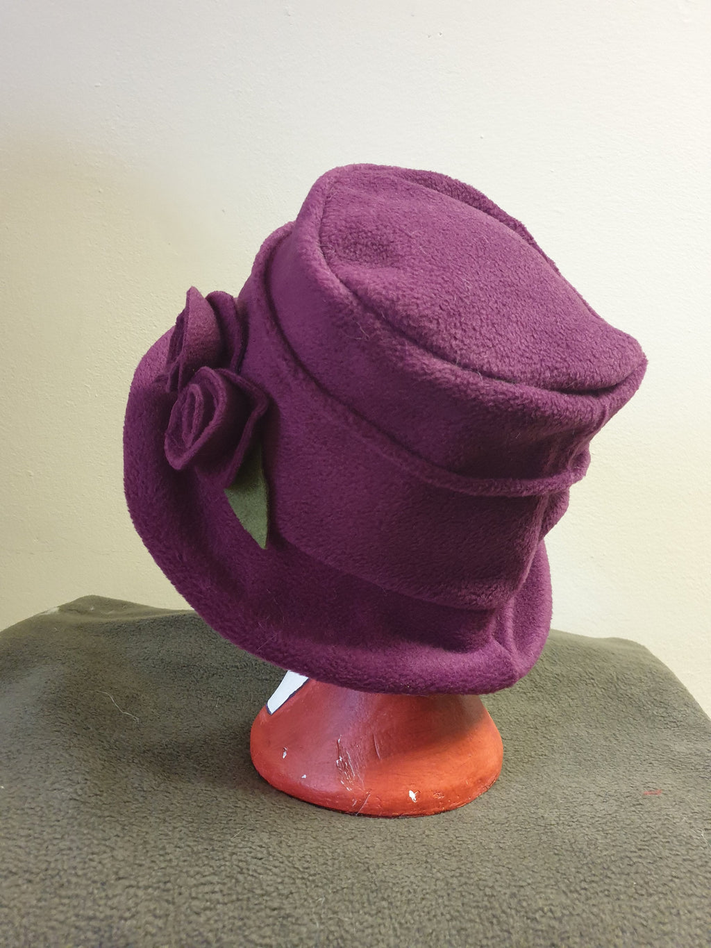 Plum Fleece Hat Lined with Polar Fleece-Downton Abbey Hat-Womens Fleece Hat-Womens Fleece Winter Hat-1930's-Vintage Hat-Ladies Winter Hat