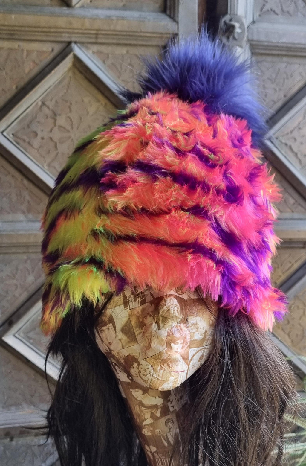 Multi Colour Pom Pom Hat-Polar Fleece Lined-Fur Pom Pom Hat-Flffy Pom Pom Hat-Faux Fur Pom Pom- Winter Hat-Unisex-Cruelty Free