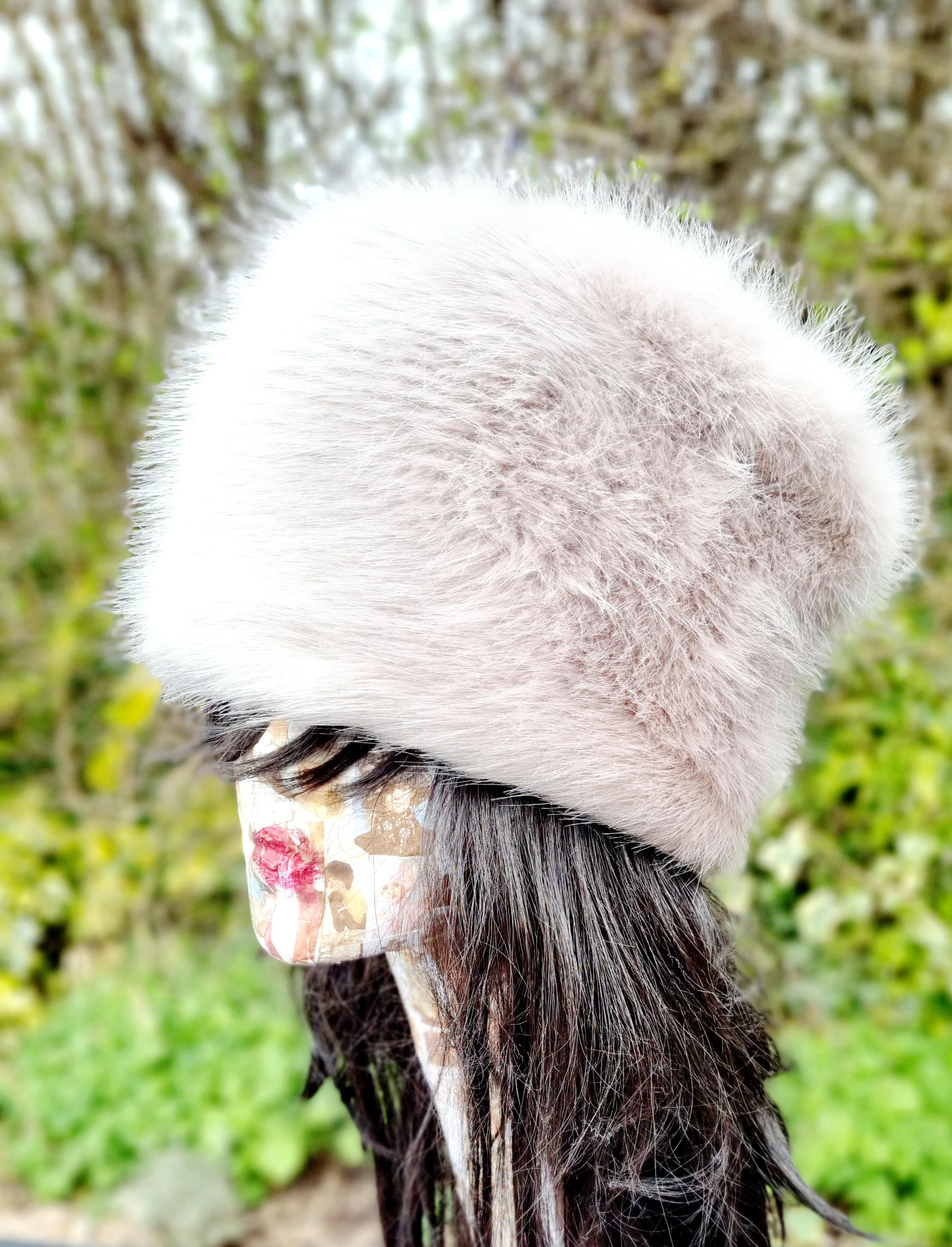 Silver Grey Faux Fur Hat with Polar Fleece Lining-Grey Fur Hat-Silver Hat-Pill Box Hat- Cruelty Free-Vegan Fabric-Grey Fur Hat-Fake Fur Hat