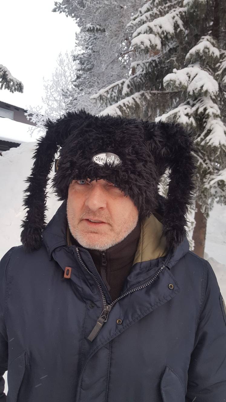 Off My Head Marshmallow Hat in Shaggy Black Faux Fur | Fluffy Rave Hat | Handmade in England
