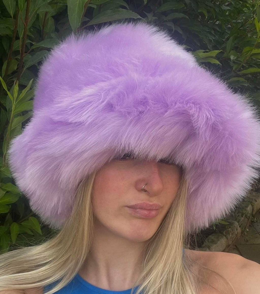 Mega Fluffy Pinky Lilac Luxury Faux Fur Bucket Hat-Pink Fur-Fuzzy Bucket Hat-Festival Hat-Fur Hat-Fake Fur Hat-Rave Hat-Pink Bucket Hat