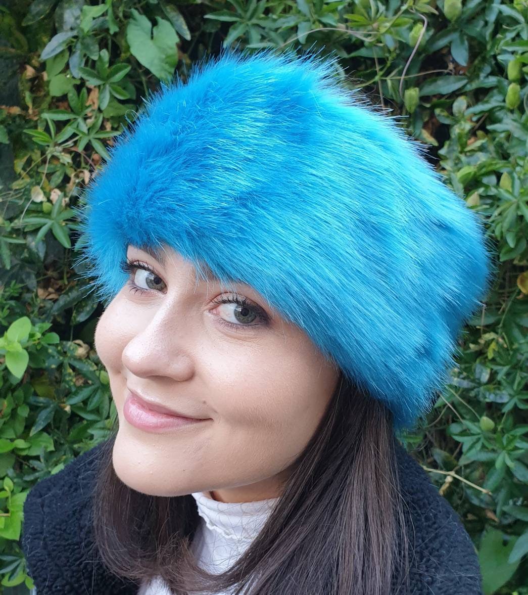 Short Aqua Blue Luxury Faux Fur Headband / Neckwarmer / Earwarmer-Head Wrap-Fur Head Wrap- Handmade in Lancashire England