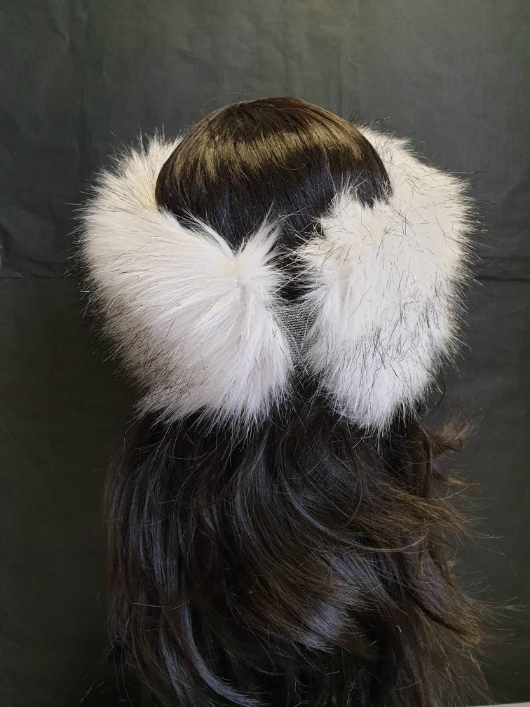 Husky Faux Fur Headband | White & Black Tips | Fleece Lined Ear Warmer | Handmade in England