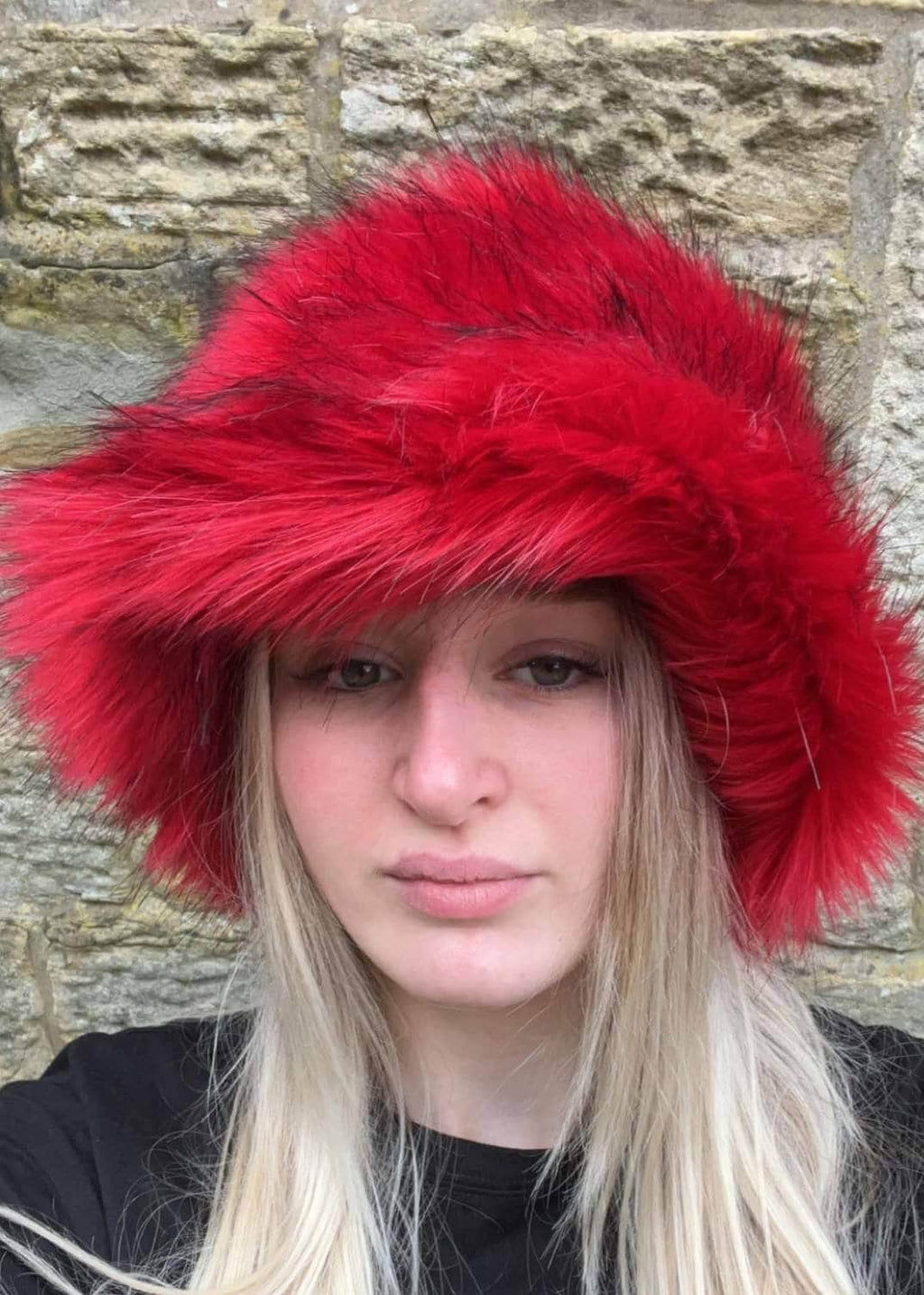 Deep Red & Black Faux Fur Bucket Hat | Handmade in the UK