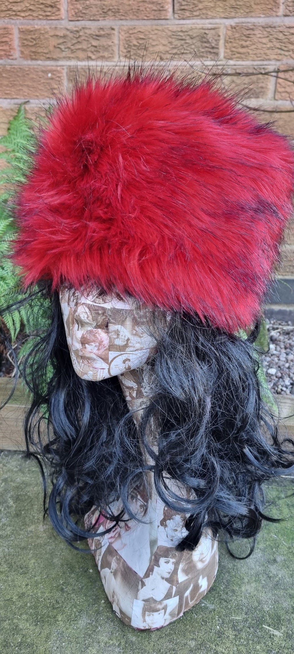 Vibrant Red/Black Luxury Faux Fur Hat with Polar Fleece Lining-Fur Hat-Fake Fur Hat-Winter Hat-Long Fur Hat-Red Fur Hat