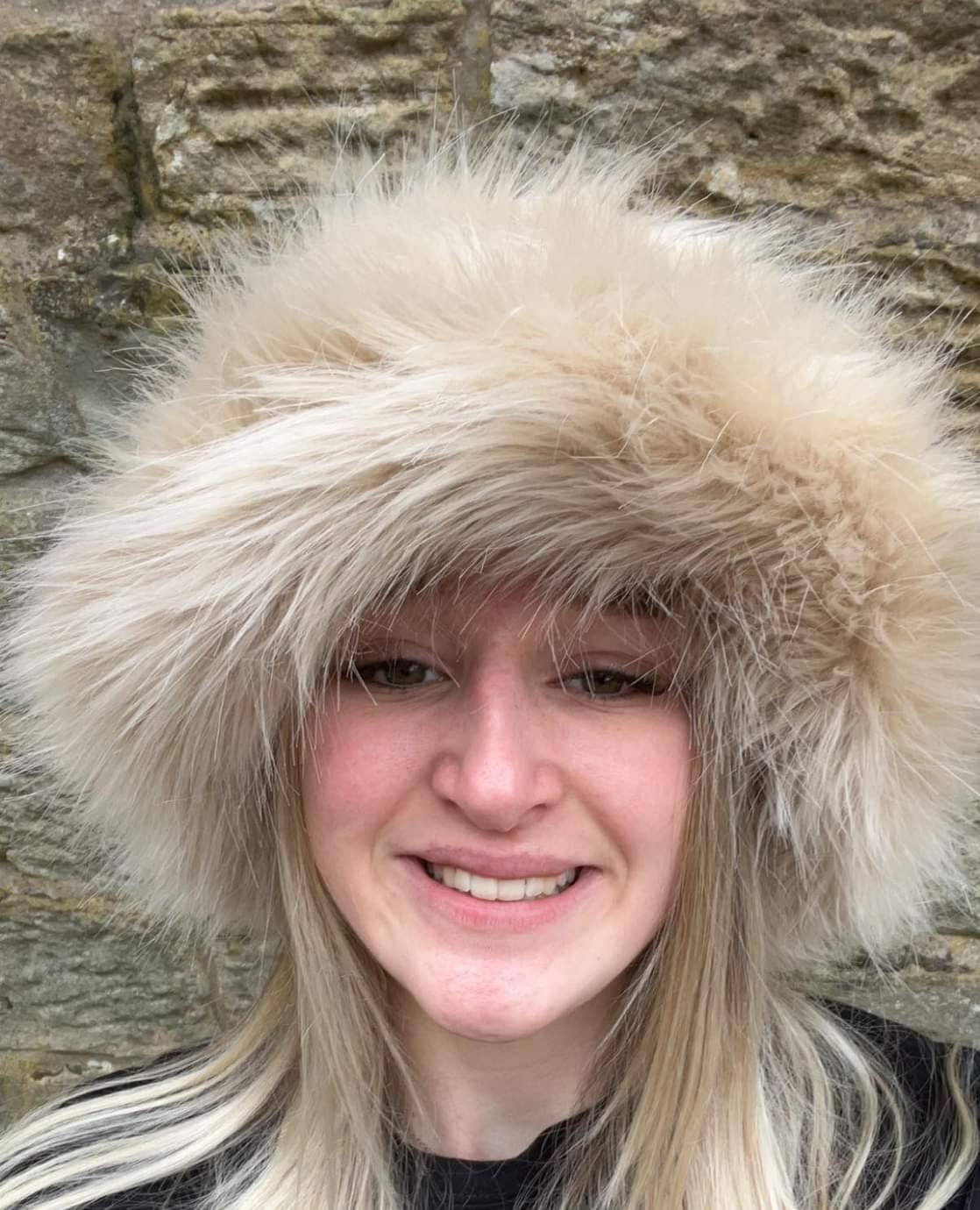 Caramel Fuzzy Bucket Hat-Festival Hat-Floppy Hat-Fur Hat-Fake Fur Hat-Rave Hat-Gold Bucket Hat-Cream Fur Hat-vegan friendly hat-
