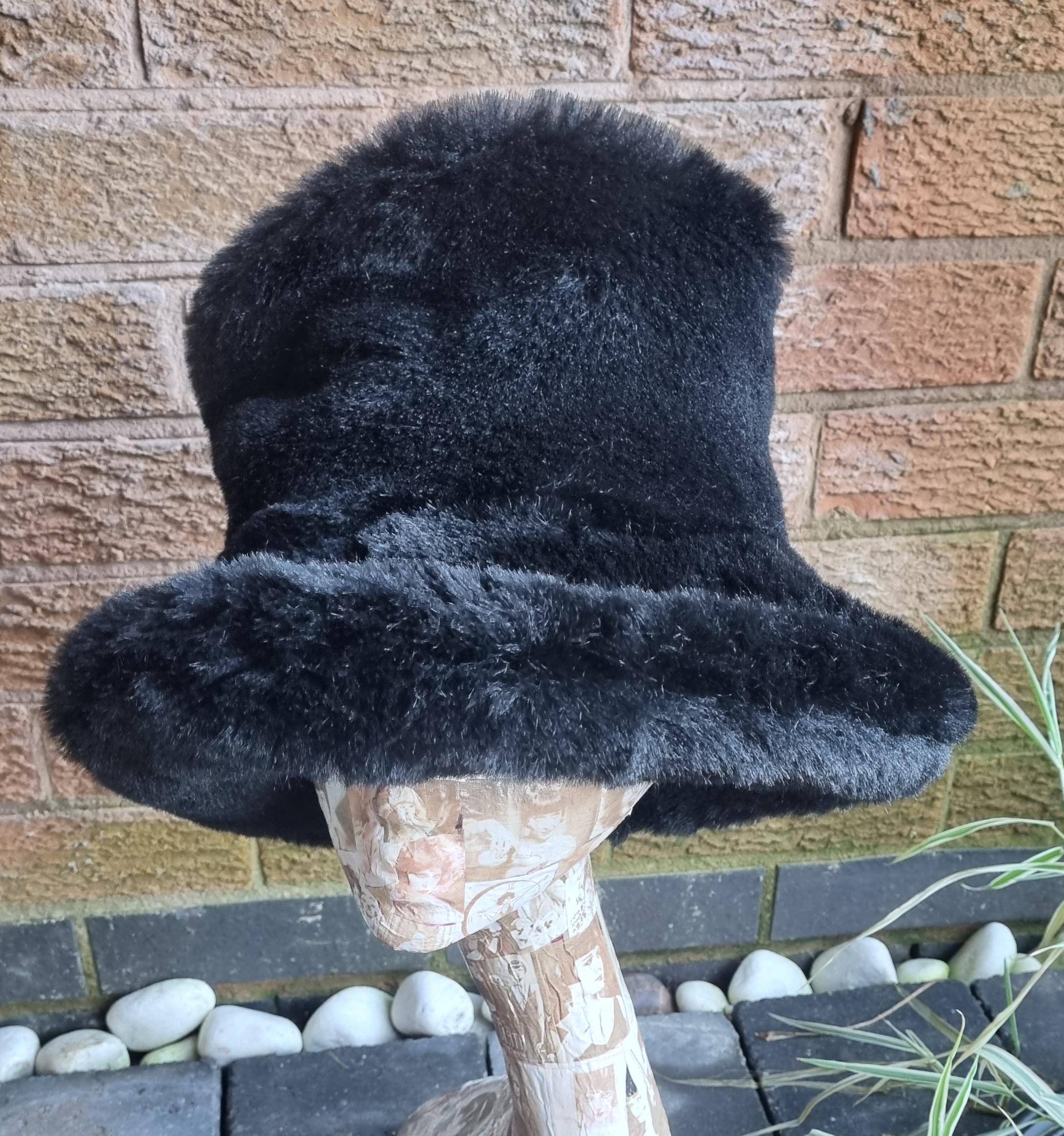 Tall Black Faux Fur Hat | Handmade in England | Festival & Statement Headwear