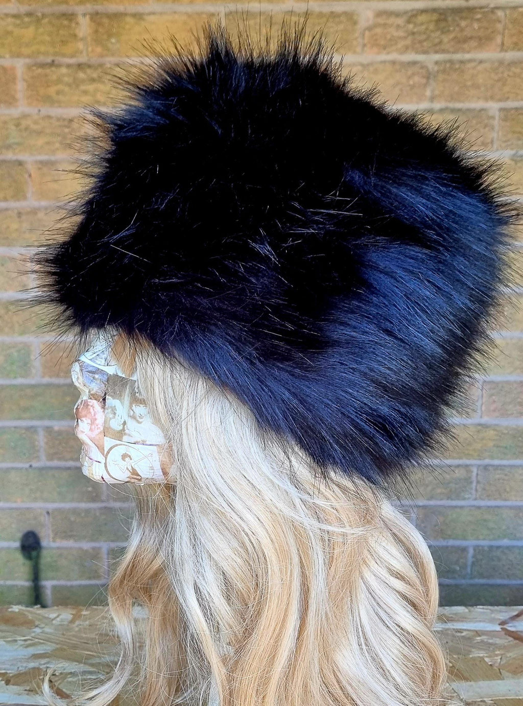Lovely Black Pill Box Hat Luxury Faux Fur Hat with Polar Fleece Lining-Fur Hat-Fake Fur Hat-Winter Hat-Long Fur Hat-Black Fur Hat-Vegan