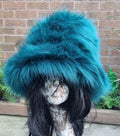 Fuzzy Bucket Hat in Petrol Blue-Festival Hat-Floppy Hat-Fur Hat-Fake Fur Hat-Rave Hat-Petrol Bucket Hat-Blue Fur Hat-vegan friendly hat
