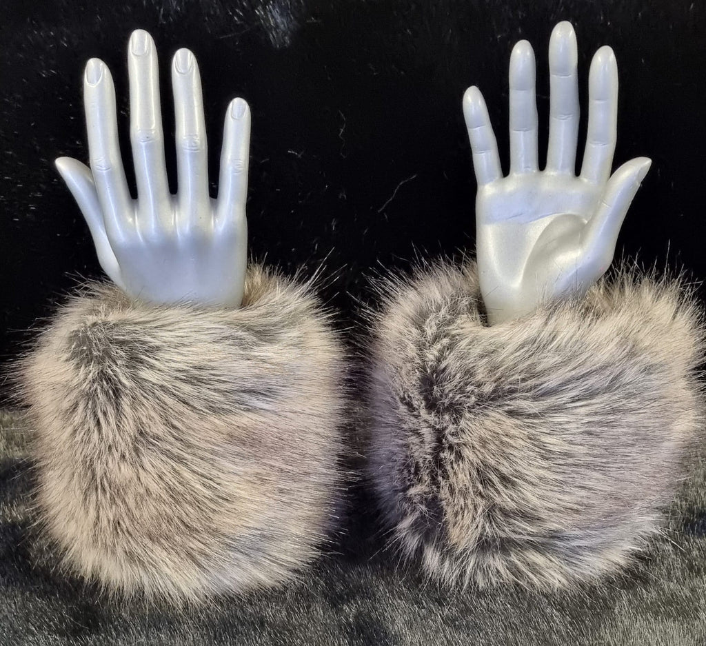 Grey & Brown Faux Fur Cuffs | Fluffy Wrist Warmers | Handmade in England