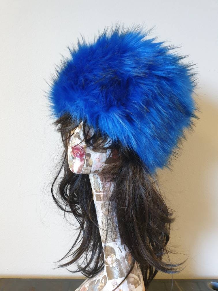 Royal Blue Long Luxury Faux Fur Hat with Cosy Polar Fleece Lining-Fur Hat-Fake Fur Hat-Winter Hat-Long Fur Hat-Cossack Hat-Blue Fur Hat