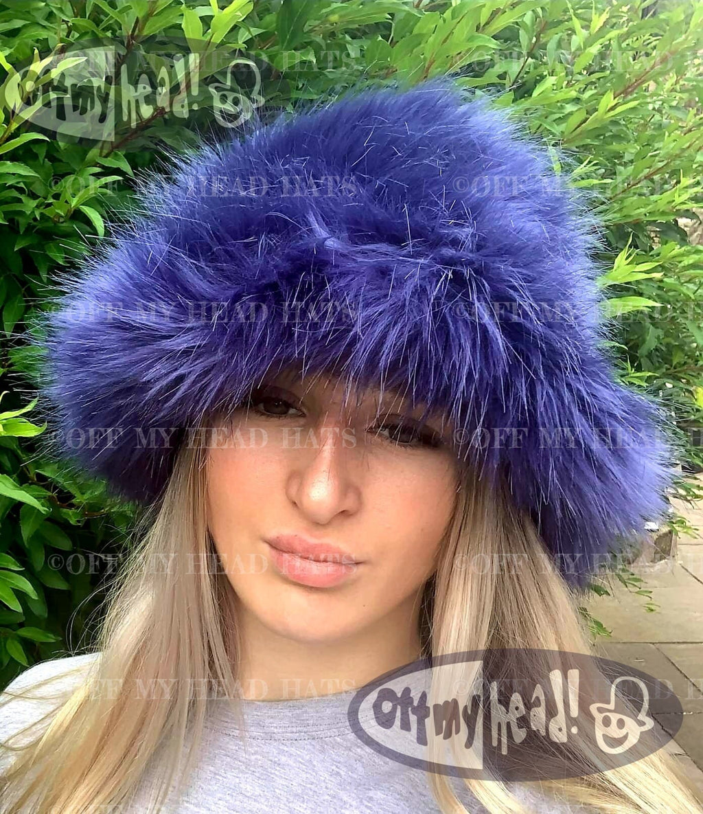 Purple Blue Fuzzy Bucket Hat-Festival Hat-Floppy Hat-Fur Hat-Fake Fur Hat-Rave Hat-Purple Bucket Hat-Blue Fur Hat-vegan friendly hat