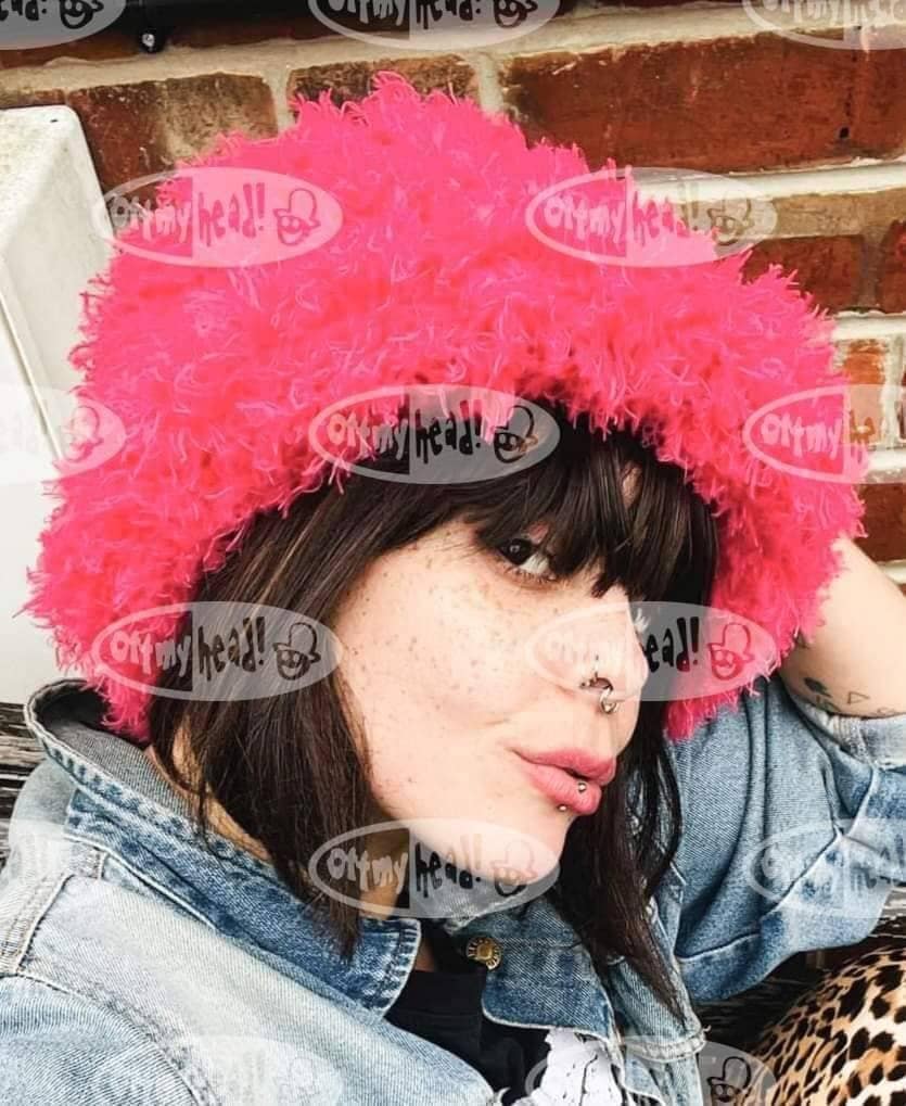 Frilly Pink Faux Fur Bucket Hat-Festival Hat-Floppy Hat-Fur Hat-Fake Fur Hat-Rave Hat-Pink Fur Hat-Cerise Pink Hat
