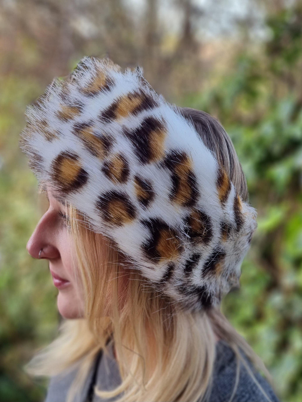Leopard Print Faux Fur Headband-Neckwarmer-Earwarmer-Head Wrap- Animal Print Fur Headband-Faux Animal Print- Leopard Print Fabric