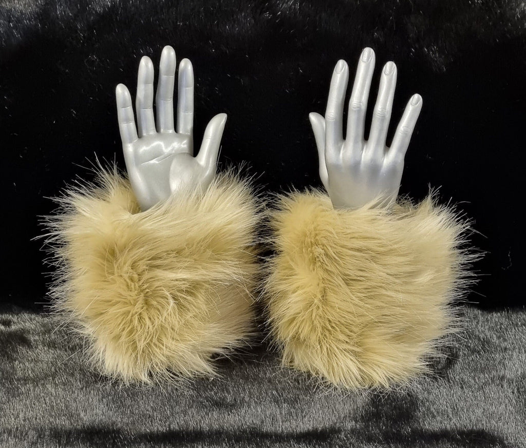 Caramel faux fur cuffs luxury wrist warmers handmade in England