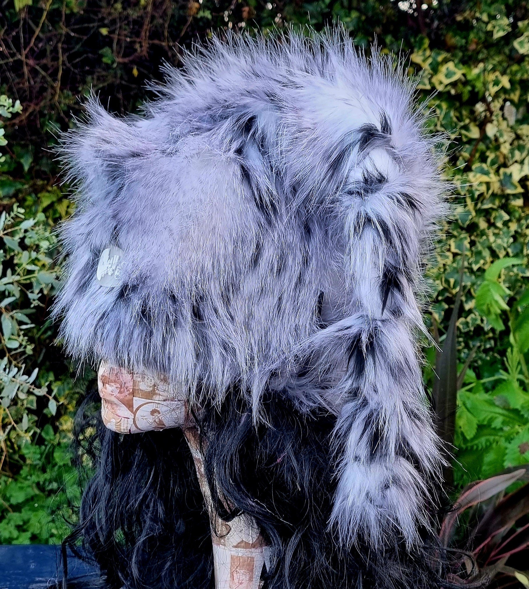 Fluffy black and white zebra faux fur rave hat polar fleece lined