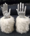 Husky faux fur cuffs white with black tips handmade in England