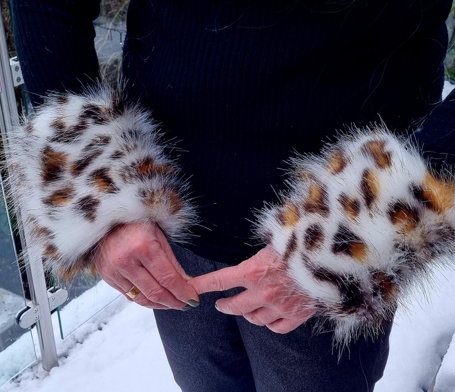 Leopard print faux fur cuffs handmade in England