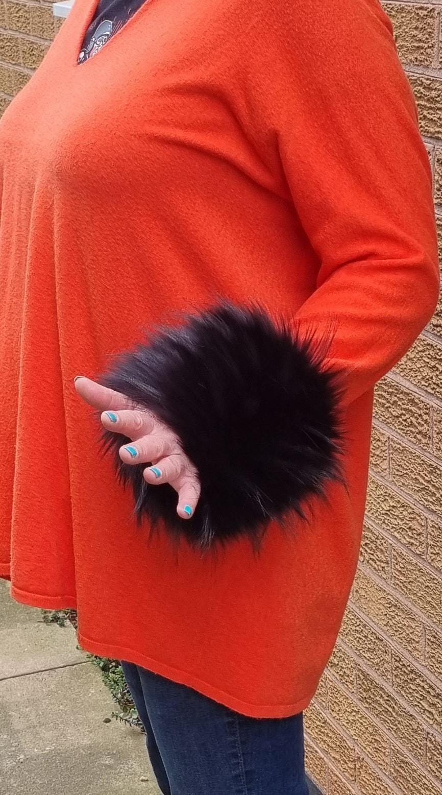 Hollywood Black Faux Fur Cuffs | Thick & Dense Wrist Warmers | Handmade in England