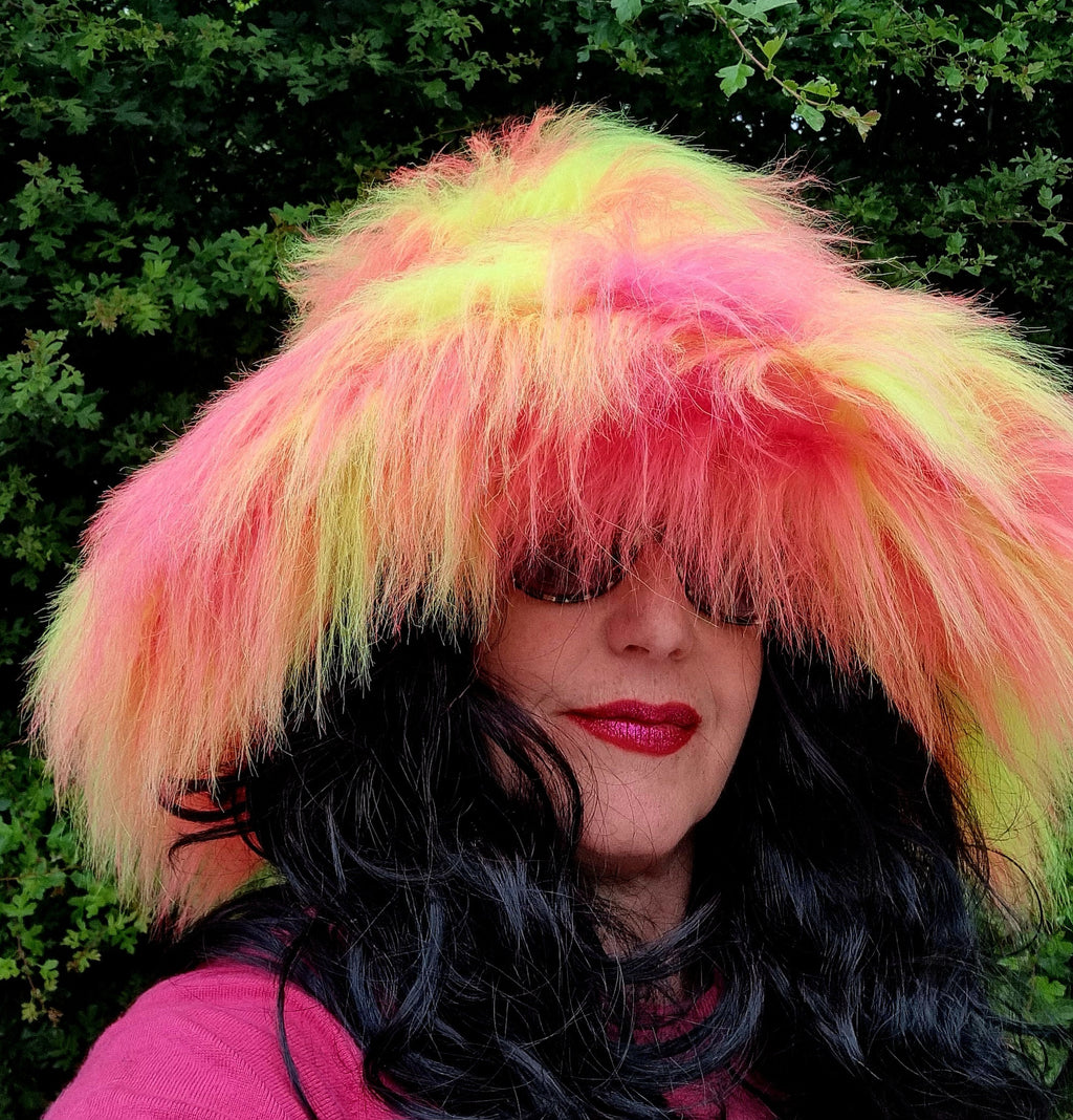 Statement oversized pink and yellow bucket hat — vegan-friendly handmade headwear UK