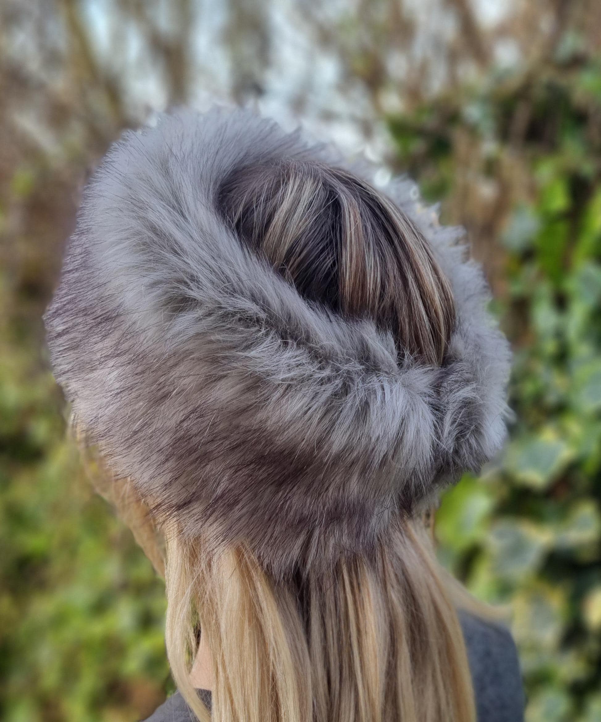 Grey Faux Fox Fur Headband | Thick & Dense Earwarmer | Handmade in England