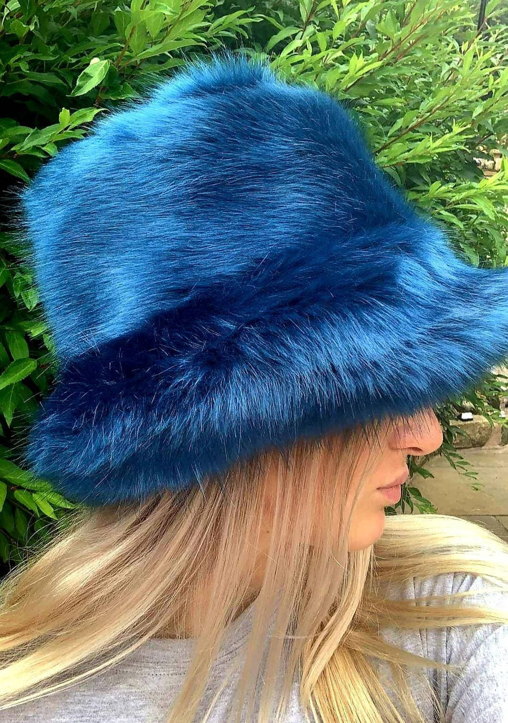 Stunning Super Luxury  Faux Fur Bucket Hat-Deep Blue-Fuzzy Bucket Hat-Festival Hat-Floppy Hat-Fur Hat-Fake Fur Hat-Rave Hat-Blue Bucket Hat