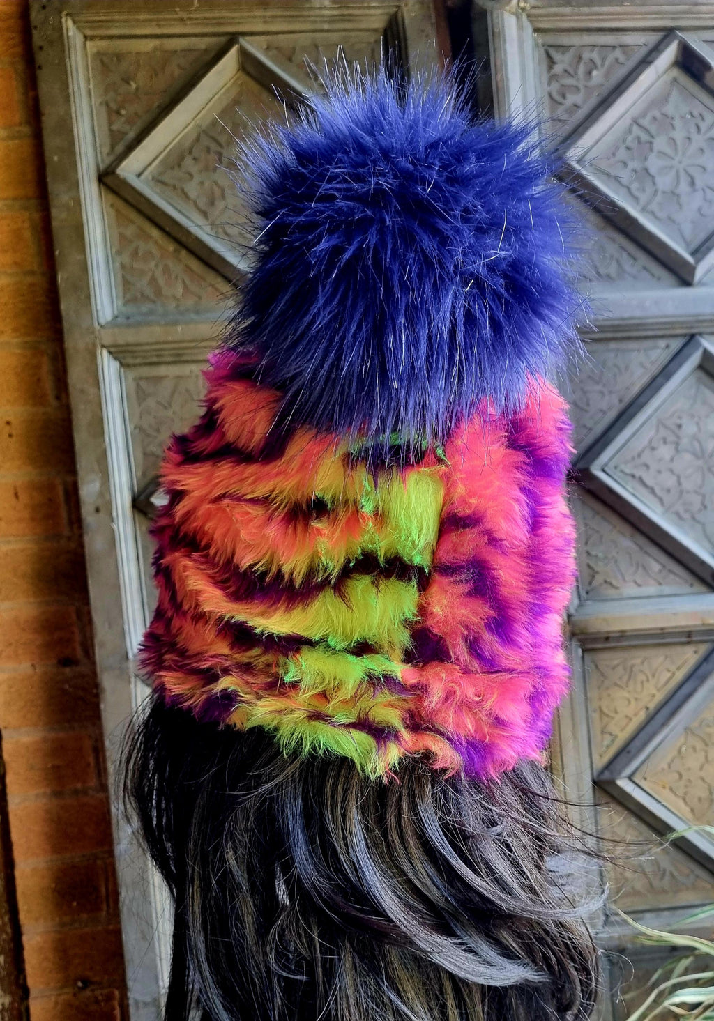 Multi Colour Pom Pom Hat-Polar Fleece Lined-Fur Pom Pom Hat-Flffy Pom Pom Hat-Faux Fur Pom Pom- Winter Hat-Unisex-Cruelty Free