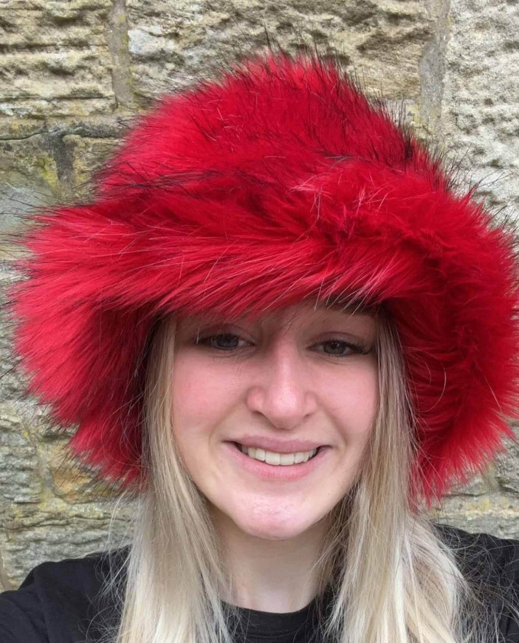 Deep Red & Black Faux Fur Bucket Hat | Handmade in the UK