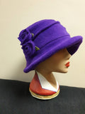 Fleece Lined Purple Fleece Hat- Pleated Top-Downton Abbey Hat-Womens Fleece Hat-Womens Fleece Winter Hat-1930-Ladies Winter Hat-Cloche Hat