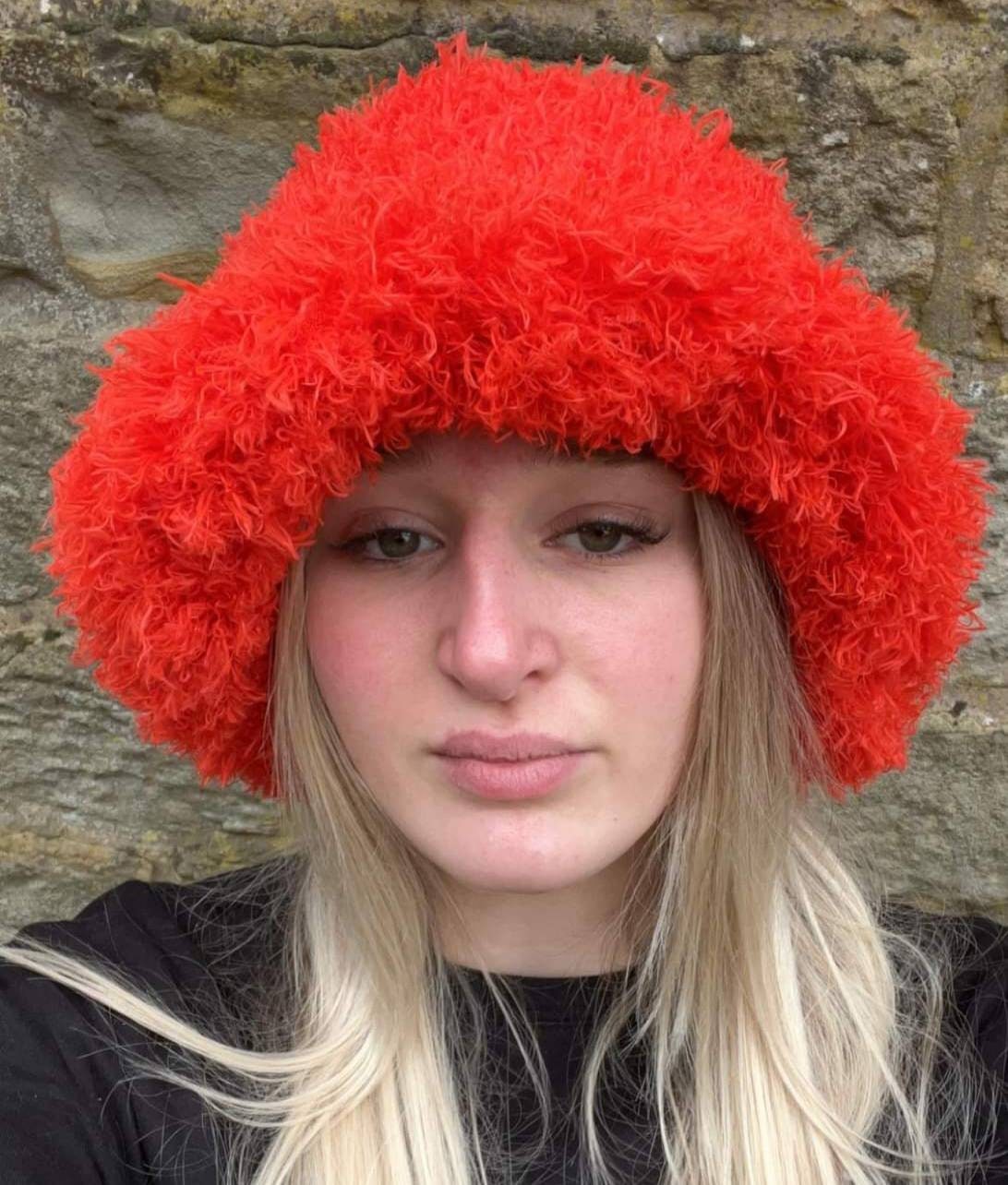 Curly Frills Orange Faux Fur Bucket Hat-Festival Hat-Floppy Hat-Fur Hat-Fake Fur Hat-Rave Hat-Orange Fur Hat- Orange Fur Hat-Bright Orange