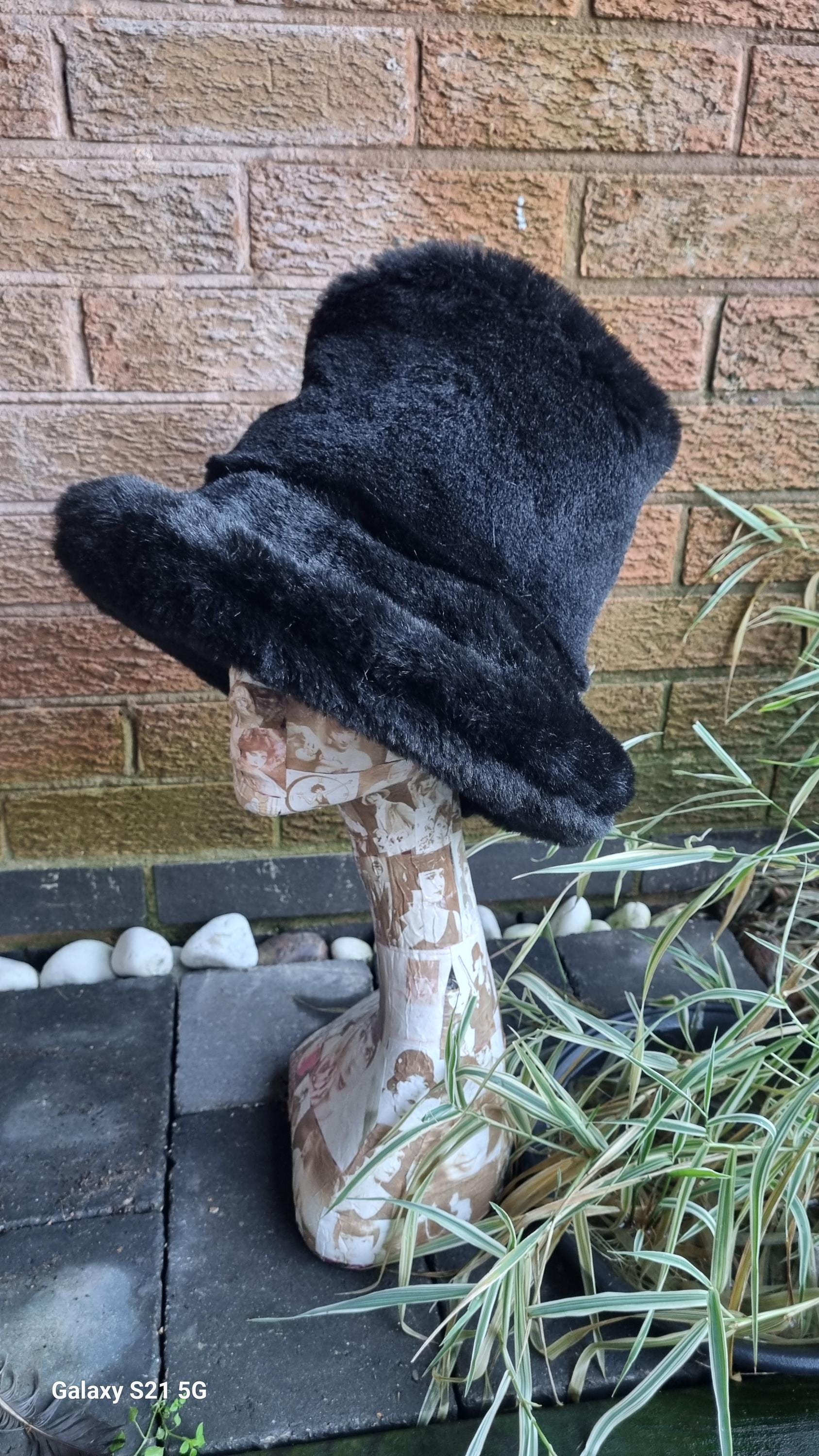 Tall Black Faux Fur Hat | Handmade in England | Festival & Statement Headwear