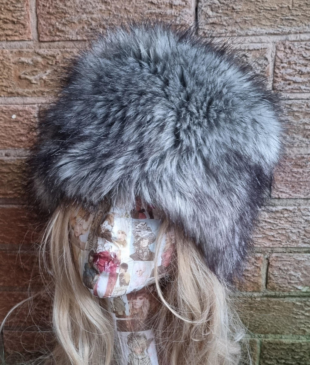 Grey Wolf Fake Fur Russian Style Hat-Grey Fur Hat-Fleece Lining-Wolf-Cruelty free-Vegan Fabric-Winter hat-Faux Fur Hat