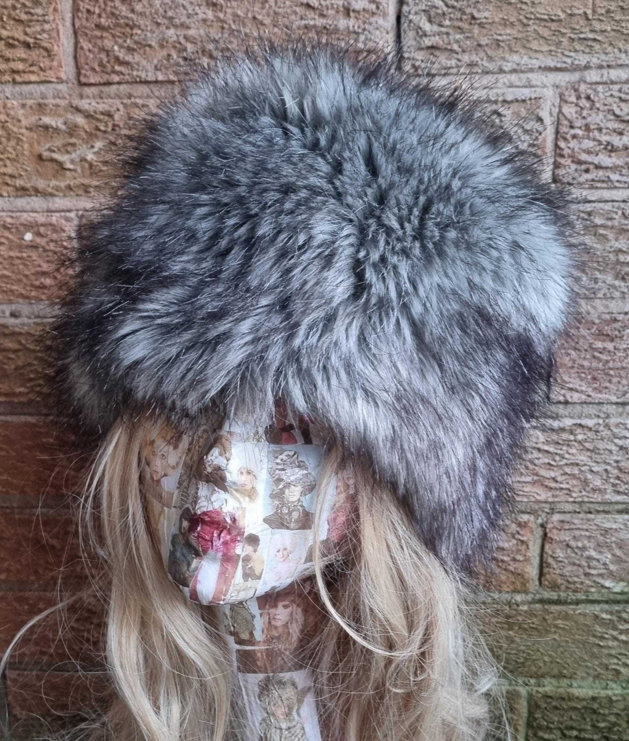 Grey Wolf Fake Fur Russian Style Hat-Grey Fur Hat-Fleece Lining-Wolf-Cruelty free-Vegan Fabric-Winter hat-Faux Fur Hat