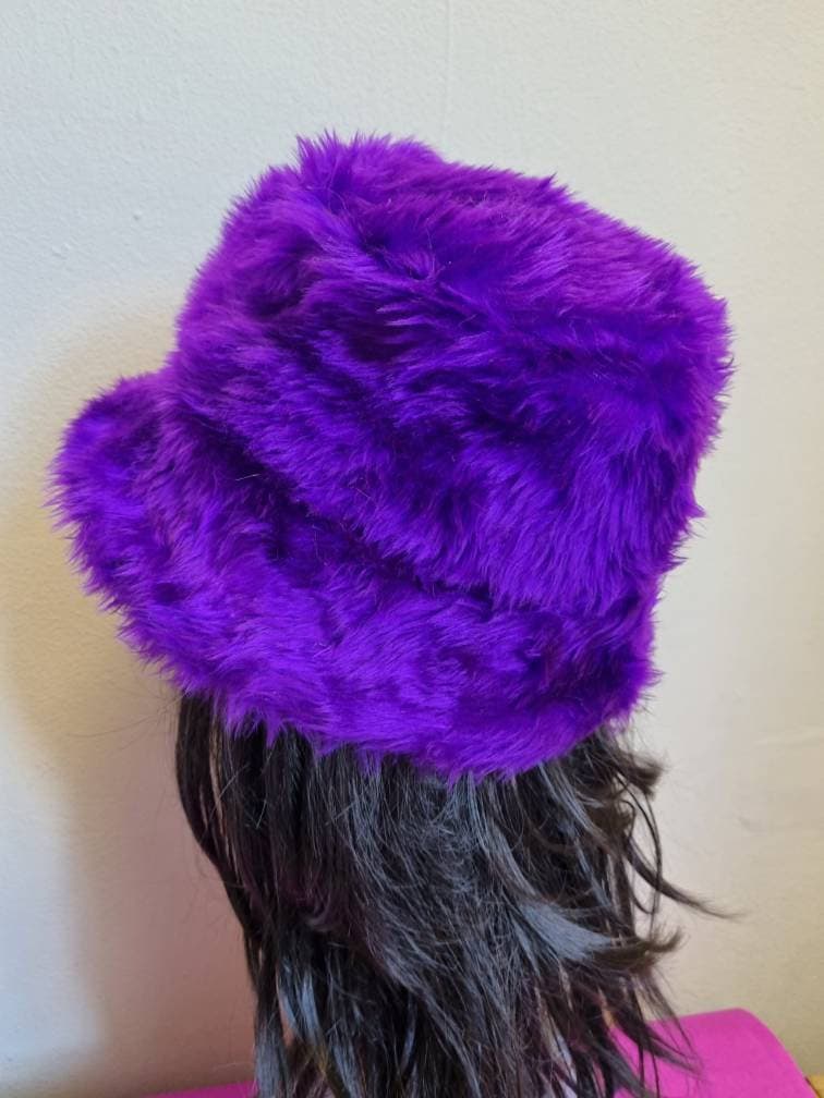 Purple Faux Fur Bucket Hat