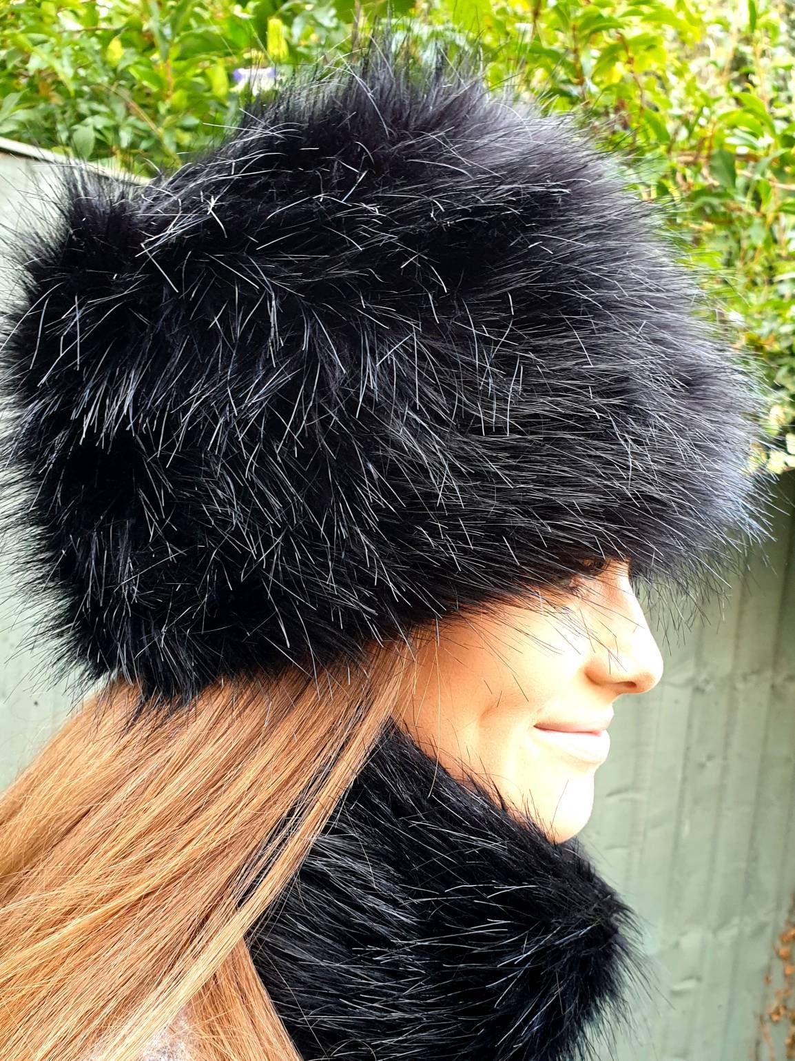 Lovely Black Pill Box Hat Luxury Faux Fur Hat with Polar Fleece Lining-Fur Hat-Fake Fur Hat-Winter Hat-Long Fur Hat-Black Fur Hat-Vegan