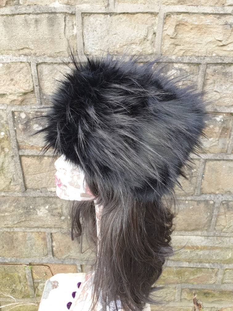 Hollywood Black Textured Faux Fur Hat- Cosy Polar Fleece Lining- Statement Piece-Russian Hat-Fur Hat-Fake Fox Fur-Fake Fur Hat-Black Fur Hat