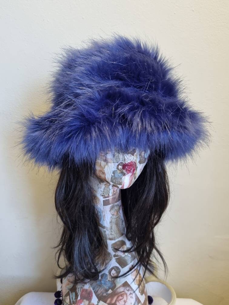 Purple Blue Fuzzy Bucket Hat-Festival Hat-Floppy Hat-Fur Hat-Fake Fur Hat-Rave Hat-Purple Bucket Hat-Blue Fur Hat-vegan friendly hat