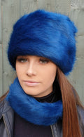 Sapphire Blue Luxury Short Faux Fur Hat with Polar Fleece Lining-Fur Hat-Fake Fur Hat-Winter Hat-Long Fur Hat-Cossack Hat-Blue Fur Hat