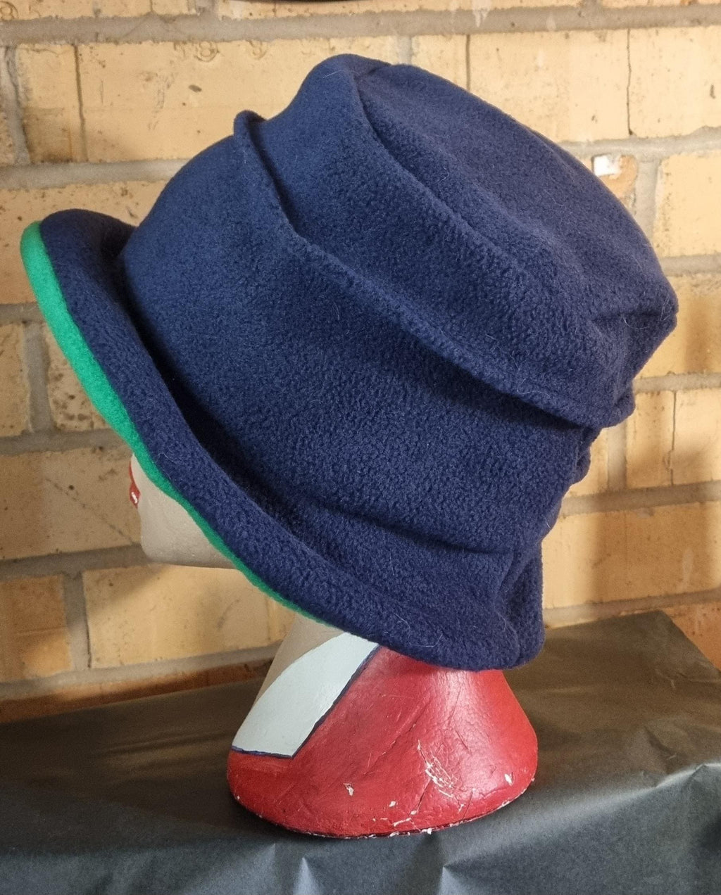 Fleece Cloche Hat: Navy Blue & Green, Downton Abbey Style