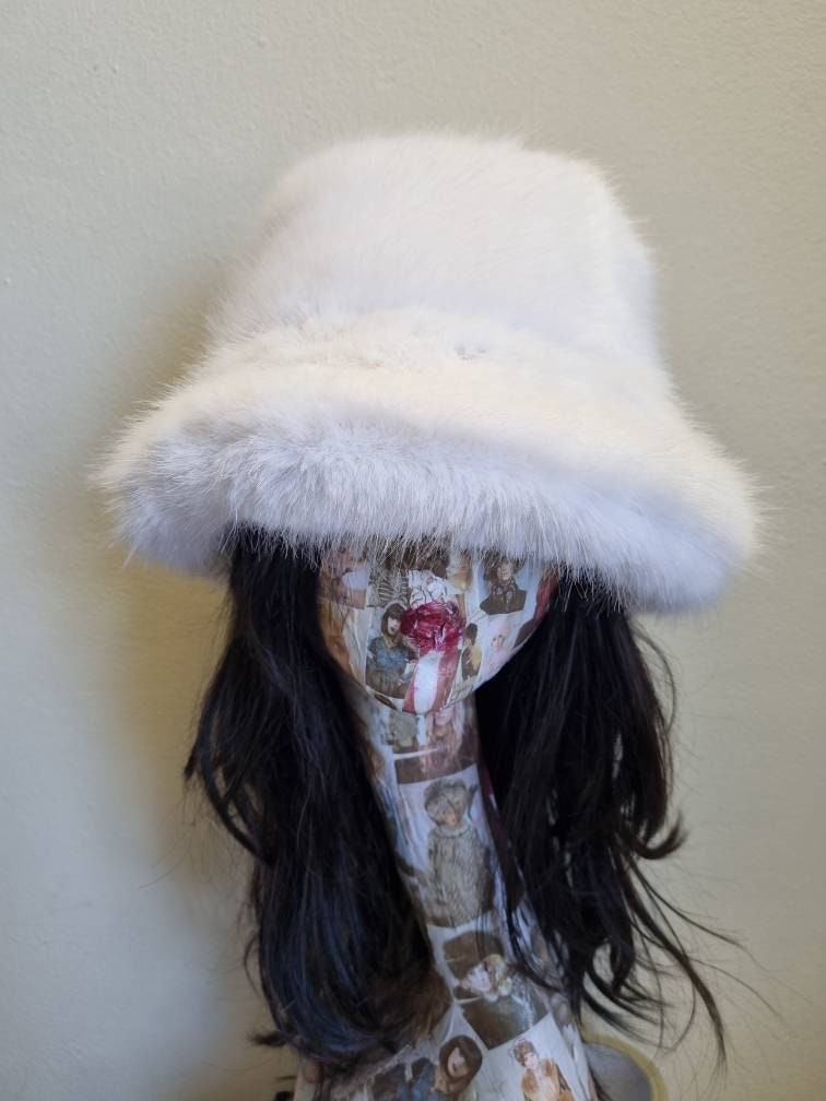 Stunning Super Luxury White Faux Fur Bucket Hat-Fuzzy Bucket Hat-Festival Hat-Floppy Hat-Fur Hat-Fake Fur Hat-Rave Hat-White Bucket Hat