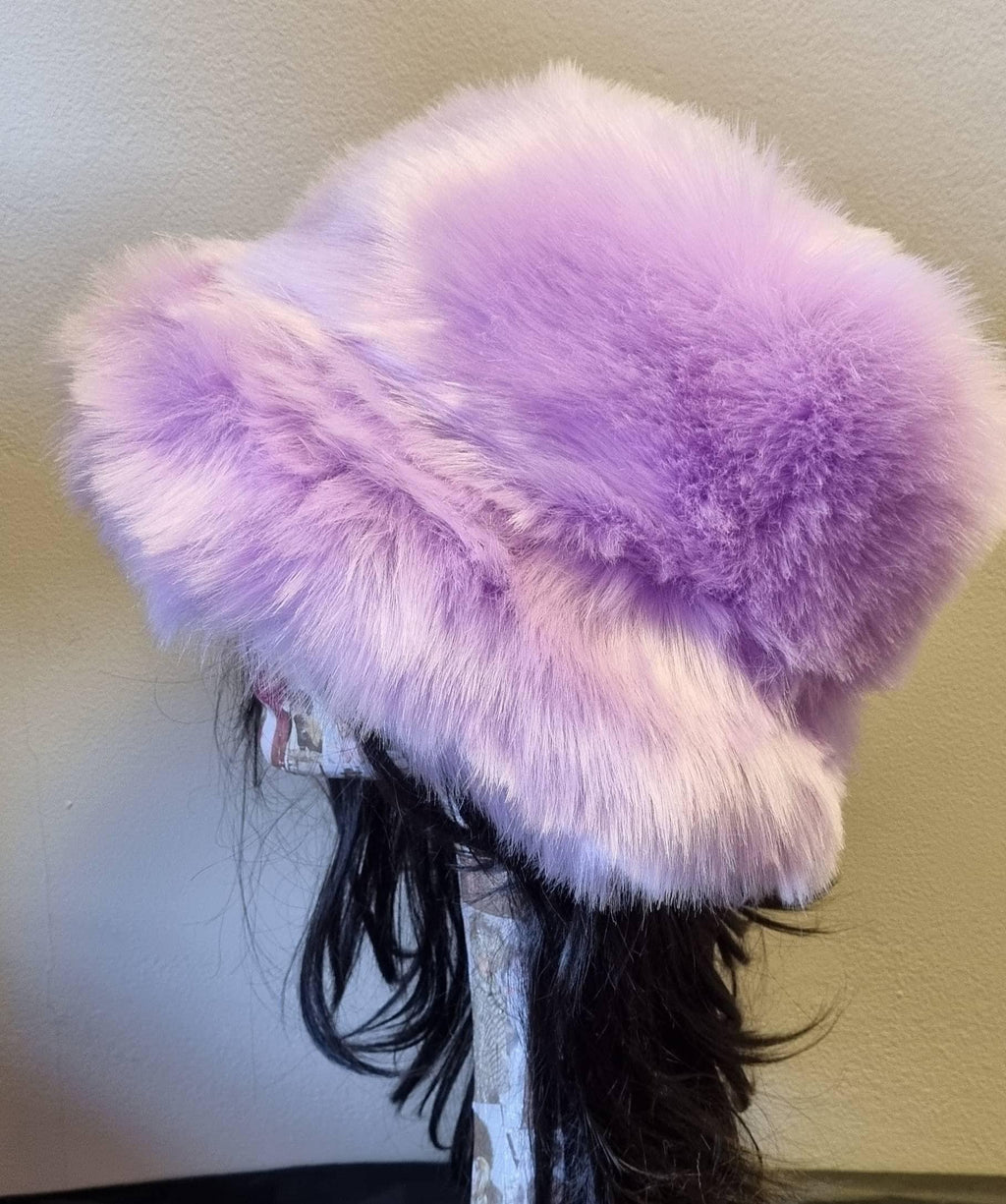 Mega Fluffy Pinky Lilac Luxury Faux Fur Bucket Hat-Pink Fur-Fuzzy Bucket Hat-Festival Hat-Fur Hat-Fake Fur Hat-Rave Hat-Pink Bucket Hat
