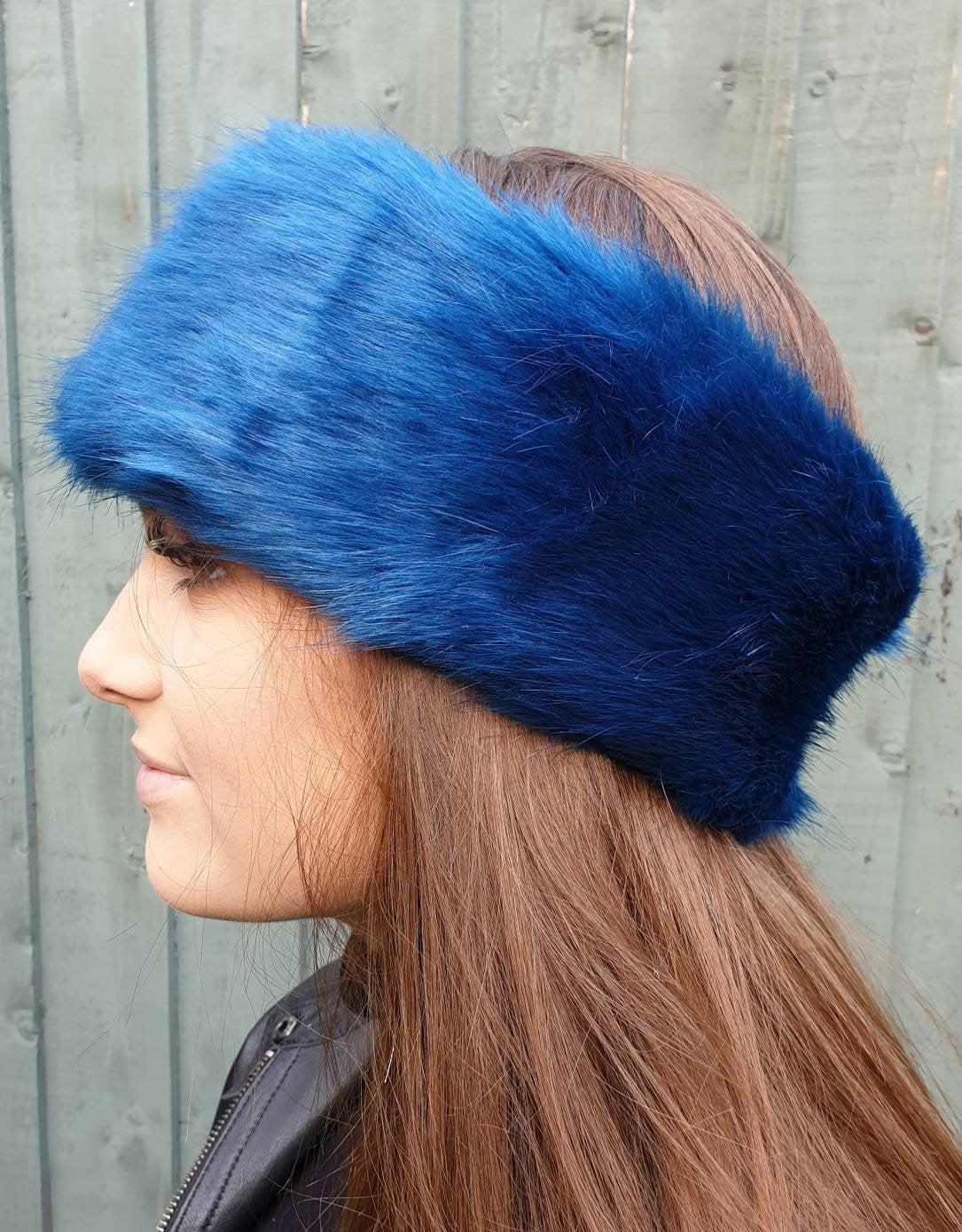 Sapphire Blue Luxury Faux Fur Headband / Neckwarmer / Earwarmer-Head Wrap-Fur Head Wrap-  Handmade in Lancashire England