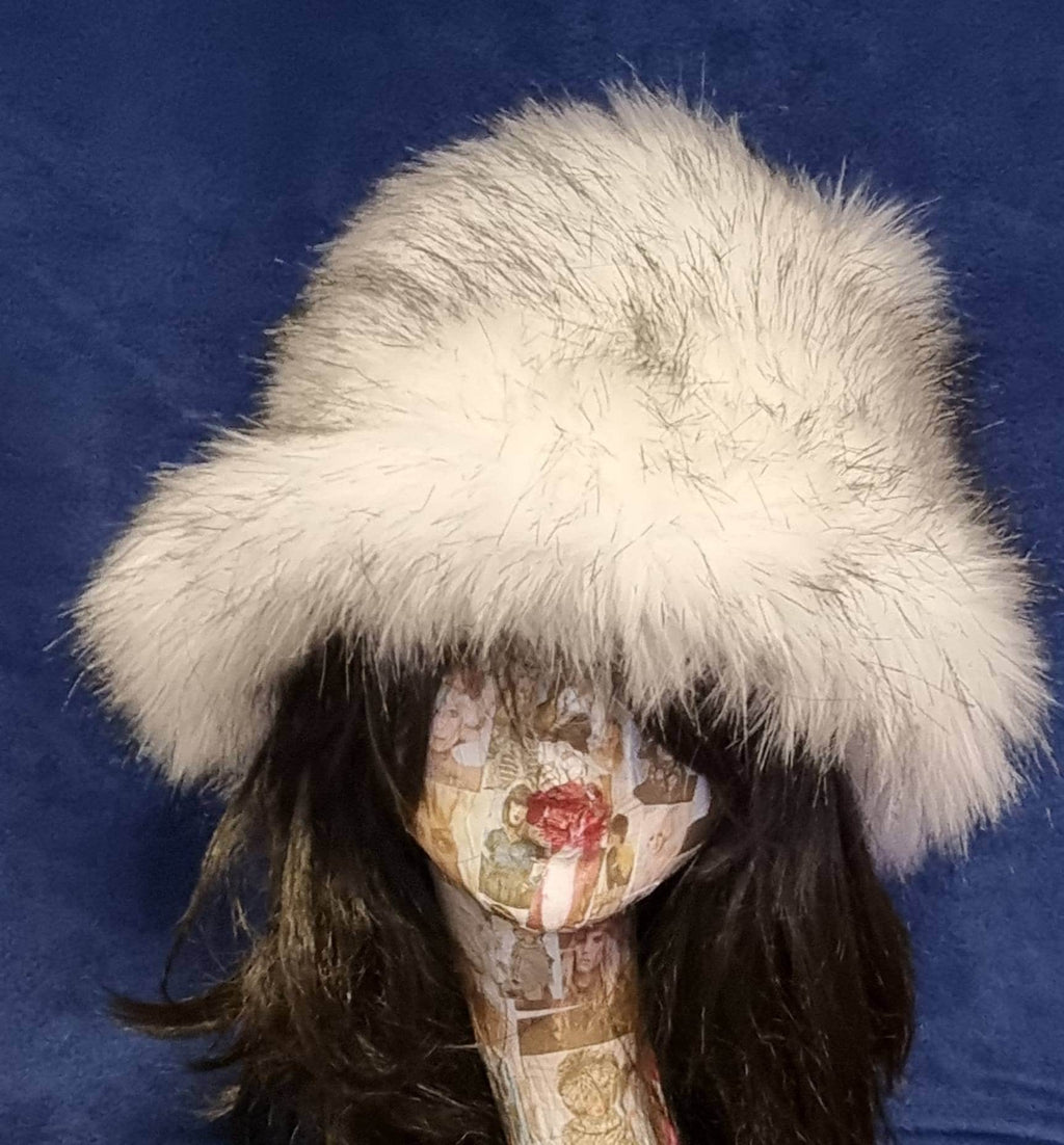 White/Black Soft Fuzzy Bucket Hat-Faux Fur Hat-Festival Hat-Floppy Hat-Fur Hat-Fake Fur Hat-Rave Hat-White Bucket Hat-Vegan Friendly Hat