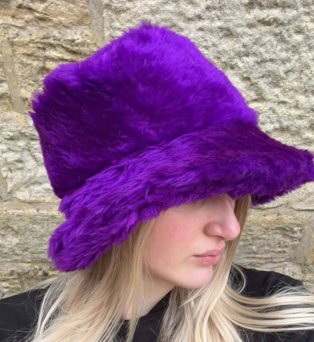 Purple Faux Fur Bucket Hat