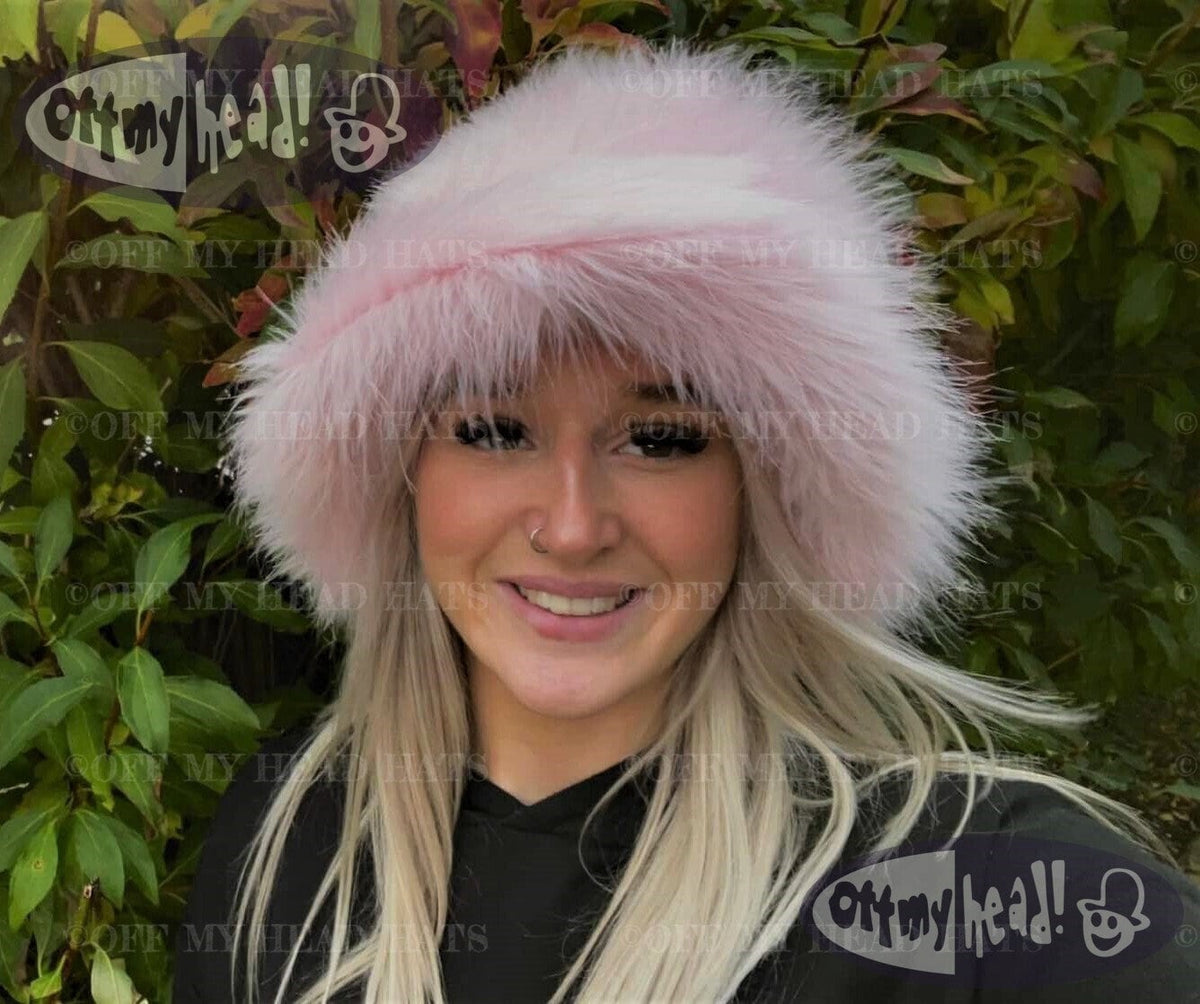 Baby Pink Fuzzy Bucket Hat-Festival Hat-Floppy Hat-Fur Hat-Fake Fur Hat-Rave Hat-Pink Bucket Hat-Blue Fur Hat-vegan friendly hat-Pink Fur Ha