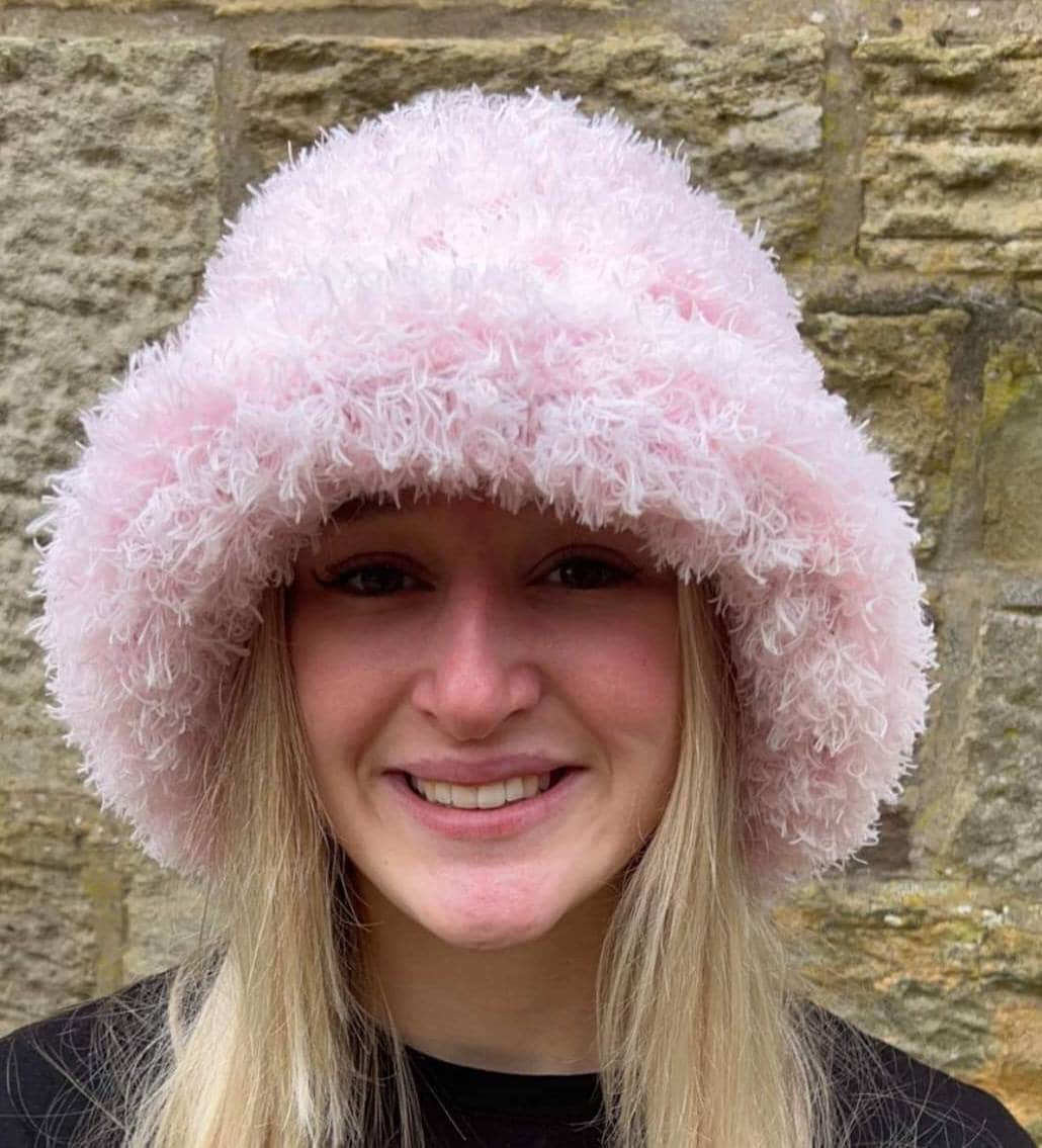 Curly Frills Baby Pink Faux Fur Bucket Hat-Festival Hat-Floppy Hat-Fur Hat-Fake Fur Hat-Rave Hat-Pink Fur Hat-Baby Pink Fur-Y2K Vegan Hat